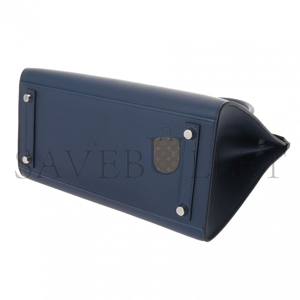 H**mes birkin 25 epsom leather dark blue silver buckle bag h028369cks4 (25*20*13cm)